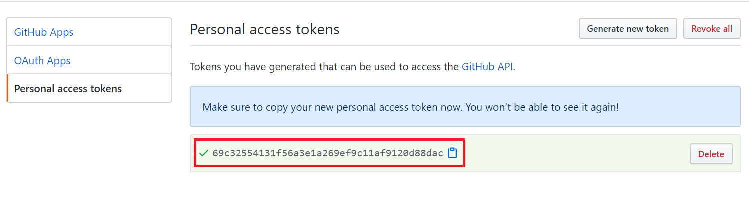 Copy Personal access tokens